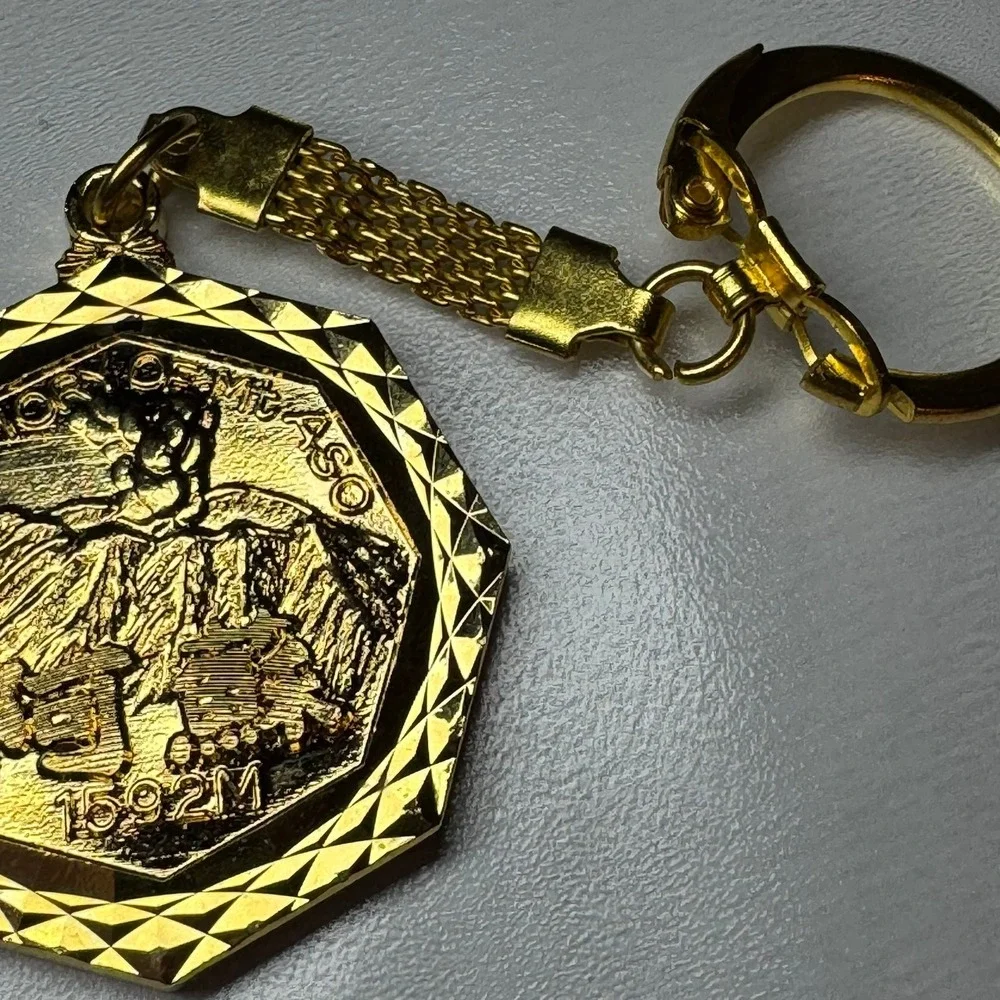 Mount Unzen Japan Volcano Key Chain‎ 24KGP IWASAKI Gold Tone
